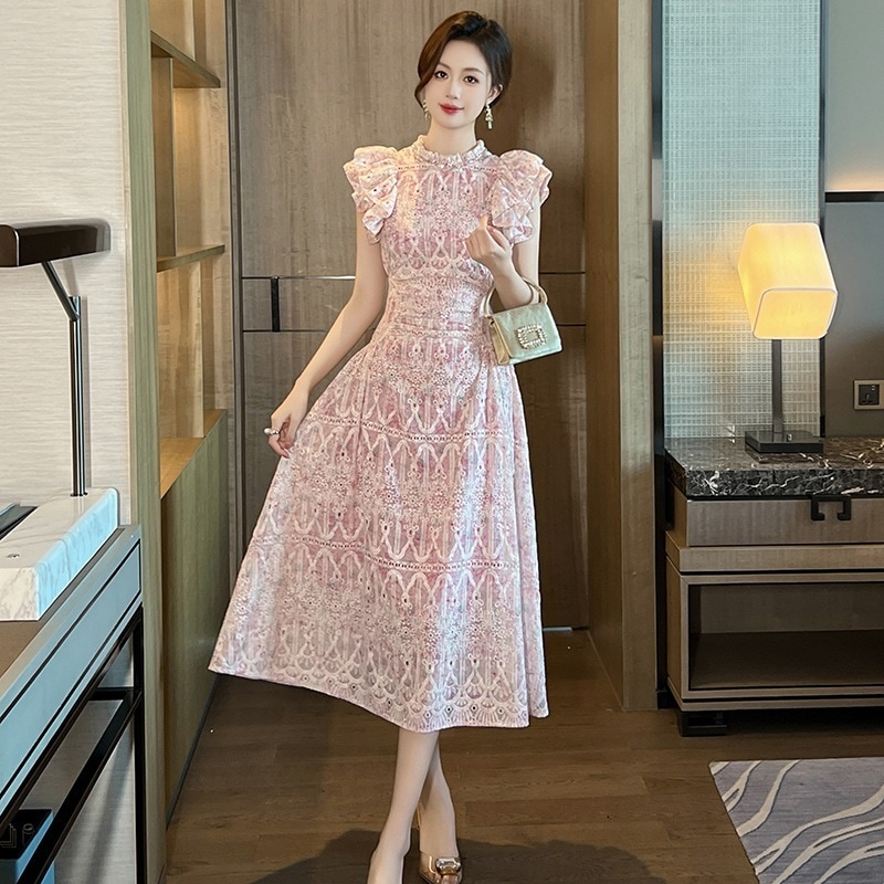 【JY.上品】 2025夏新品 フリル レース ロングワンピース ドレス パーティー キャバ 大人 同窓会 披露宴 卒業式 結婚式 演奏会 ウェディング 二次会 メガ割