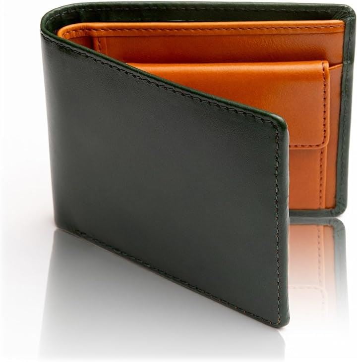 財布 メンズ 2つ折り 二つ折り イタリアンレザー 二つ折り財布 9 ダークグリーン＆キャメル( 7.ダークグリーン＆キャメル)