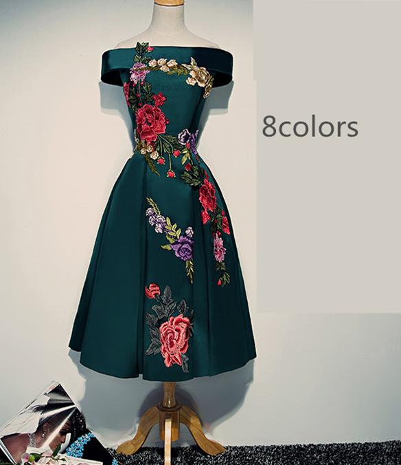 8色 パーティードレス オフショルダー 薔薇 刺繍 XS～６XL 上品なドレス 選べる７ プライズメイド欧米ドレス カラードレス 結婚式 披露宴 刺繍 プリンセスライン ミニドレス 二次会 マタニティ