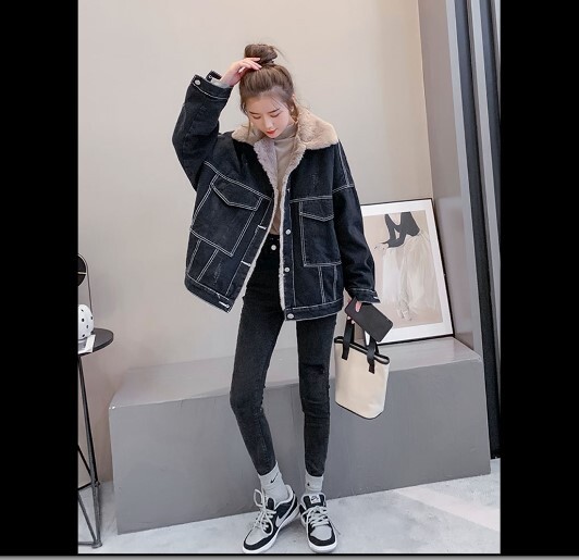 アウター トップス デニム ジャケット レディース カーディガン 襟あり ショート丈 長袖 前開き シングルブレスト スクエアカラー レギュラースリーブ 厚手 パッド入り ラムウール かわいい