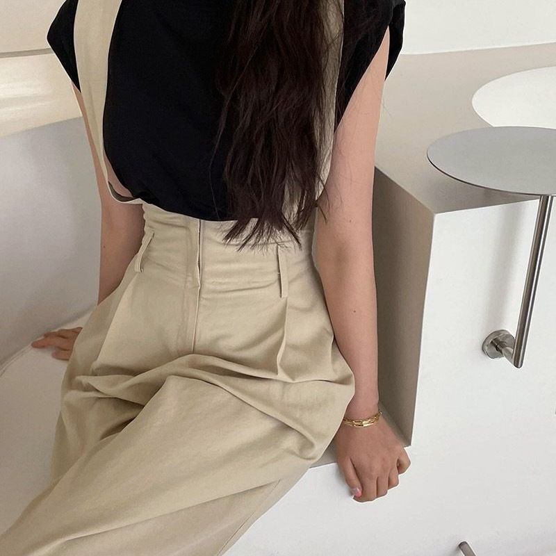 ストラップ ボトムス パンツ ズボン ワイド ロング ハイウエスト 2way 取り外し かわいい 大人可愛い カジュアル おしゃれ 大人可愛い 美脚 体型カバー こなれ感 ラフ ルーズ 無地 春 夏