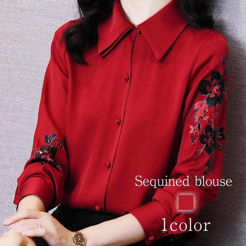 シャツ レディース スパンコールブラウス しわになりにくい かわいい ロゴ Tシャツ 冬 暖かい トップス カットソー ランニング ブランド ポロシャツ カジュアル 麻 事務服 長袖 ゆったり スポー