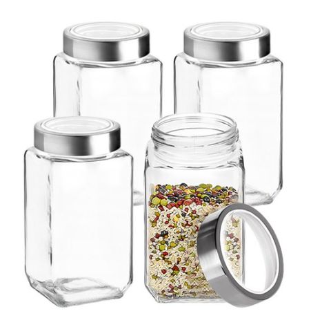 チャイナダ 透明蓋 四角 密閉 ガラス瓶 1500ml 4本