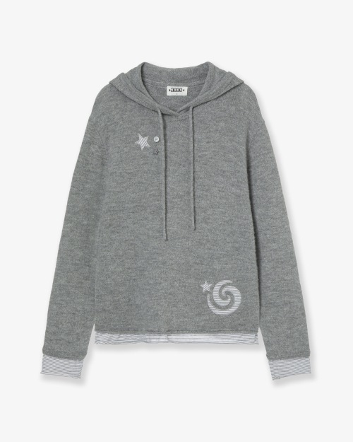 【AEAE】 LAYERED KNIT HOODIE [GREY] 正規品