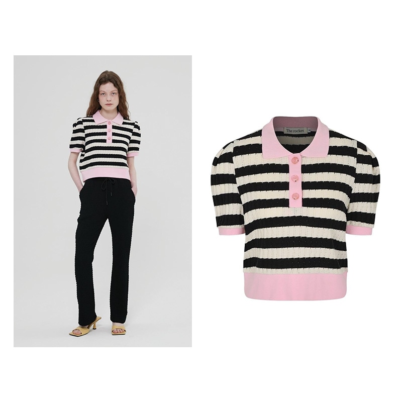 [ユンア 着用] R ストライプ パフ Tシャツ (Ivory) 韓国ファッションスタイル 韓国の人気ブランド 女性上着 フェミニン カジュアル