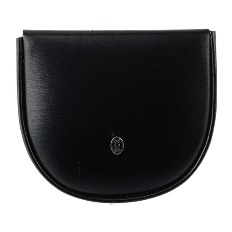 美品 CARTIER カルティエ コインケース L3000129 パシャ カーフレザー ブラック シルバー金具 小銭入れ【本物保証】