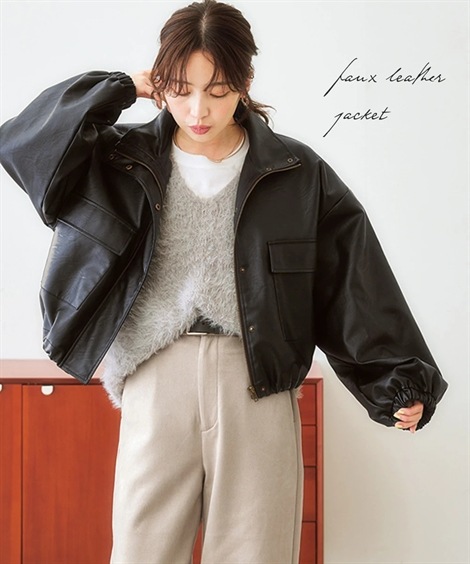 ジャンパー・ブルゾン フェイクレザージャケット