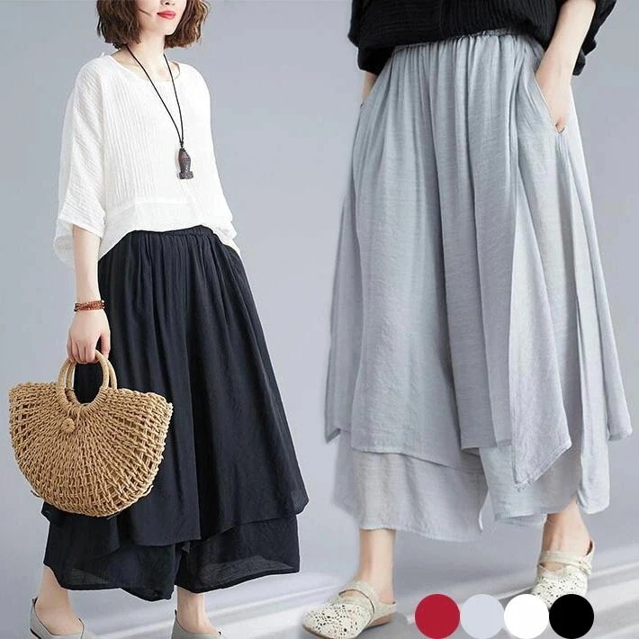 【20点セット】【送料無料】ワイドパンツ　ガウチョパンツ　スカパン スカーチョ　 麻　リネン　フレアパンツ　ウエストゴム　9分丈　ロング　美脚 　ポケット付き　大きいサイズ　オーバーサイズ　体型