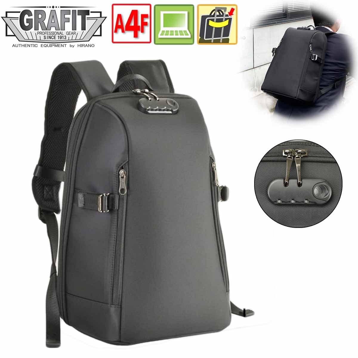 ビジネスバッグ リュック バックパック メンズ レディース a4 ダイヤルロック付き デイバッグ ブランド GRAFIT #42576 自転車 通勤 通学 出張 鞄倶楽部