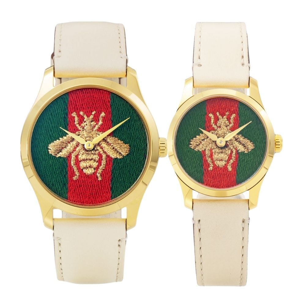 ペアウォッチ グッチ 腕時計 手表 メンズ 父の日 レディース 母の日 高級腕時計 Gタイムレス 蜂 BEE 刺繍 ホワイト カーフレザー ゴールド レッド グリーン ラグジュアリー お揃い 夫婦 カ
