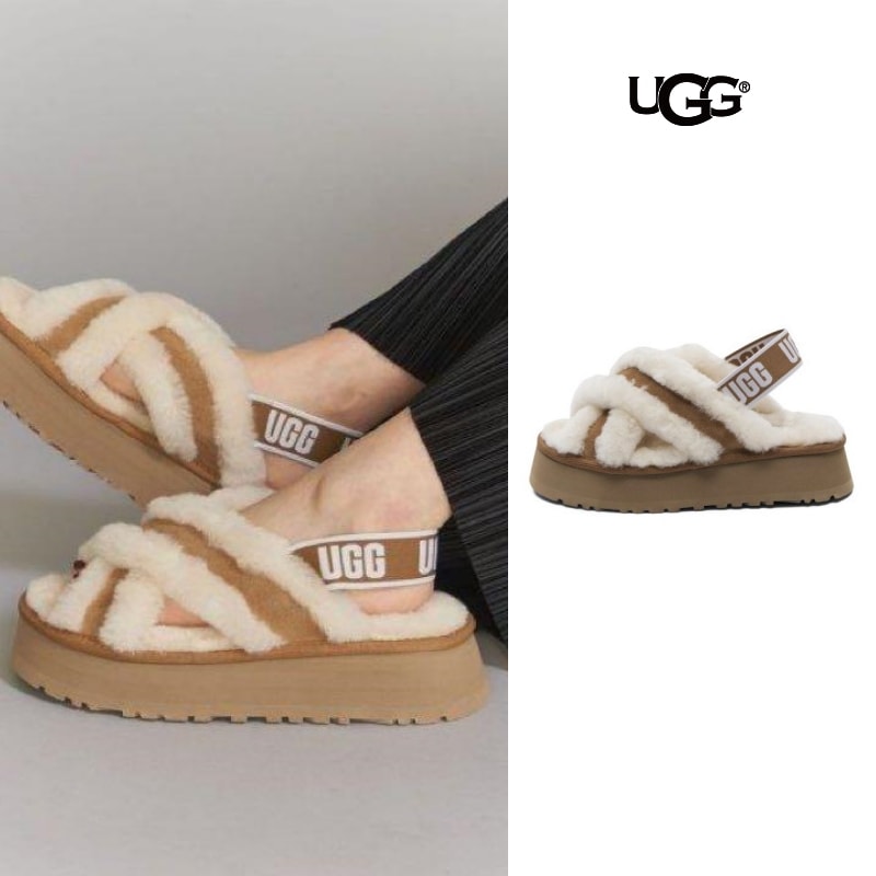UGG DISCO CROSS SLIDE / アグ サンダル レディース 厚底 ファー ディスコ クロス スライド (1色)