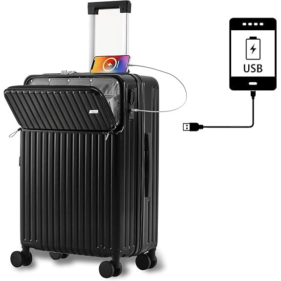 スーツケース 大容量 キャリーケース USBポート付き 超軽量 ABS+PC 耐衝撃 静音 TSAロック ダブルキャスター 360度回転 ファスナータイプ キャリーバッグ 旅行/ビジネス/出張
