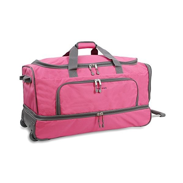 J World New York Piton Drop Bottom Rolling Duffel Bag， Pink， 30