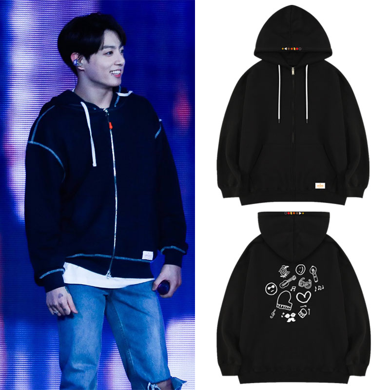 期間限定Jungkook 服 カーディガン ジッパー スウェットシャツ プラス ベルベット 薄手 ジャケット 2枚購入でカード1パスケース