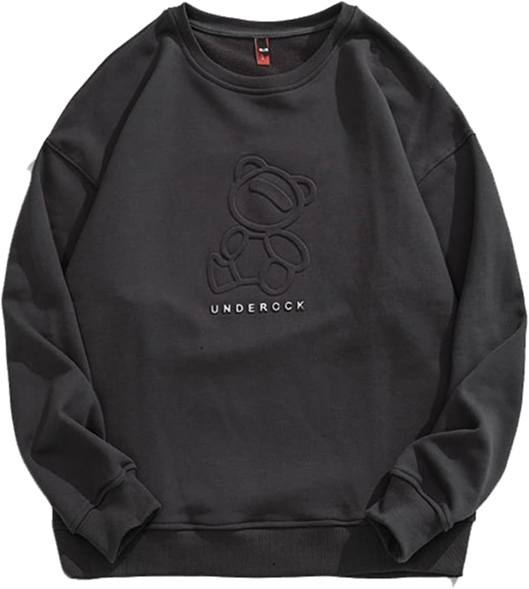 男性用 長袖 パーカー インナー 春服 クマ柄 柔らかい オーバーサイズ ストレッチ クルーネック 保温性 吸汗性 丈長め カジュアル ハンサム 流行し プルオーバー トップス 体型パカー シンプル