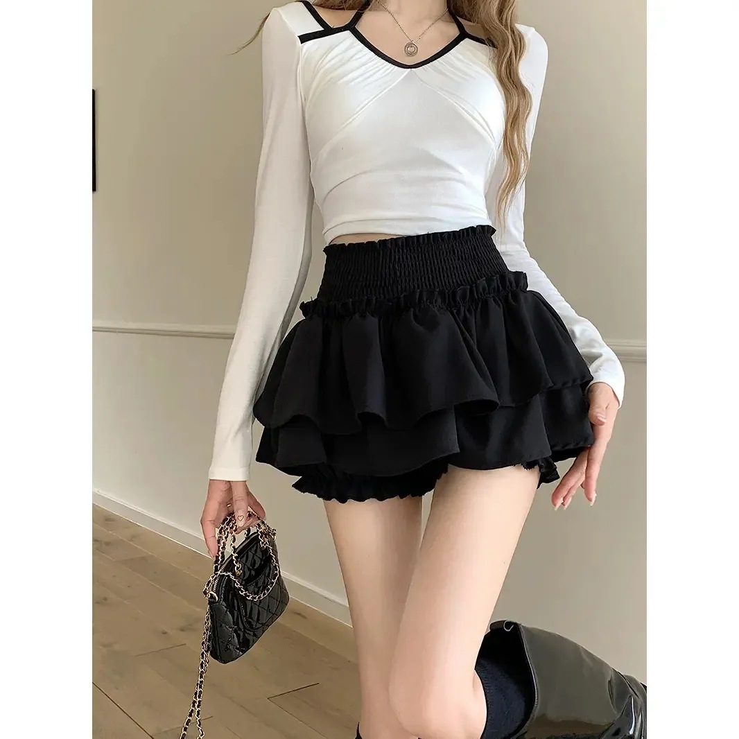 【1つ買うと10つ無料】2025春と秋のバレエスタイルハイウエストスリムな甘いスパイシーケーキふくらんでいる短いスカート（良質）