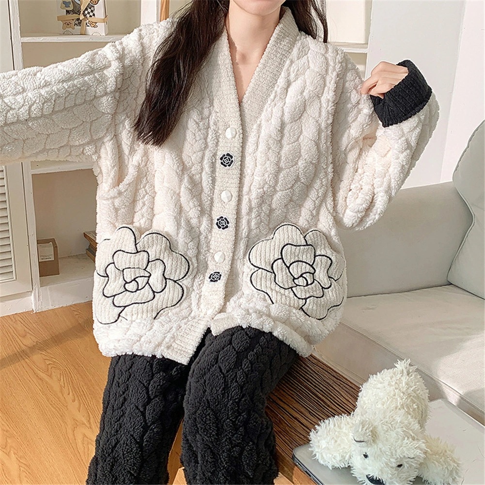 マタニティ パジャマ 冬 モコモコ 花形 vネック 柔らかい 長袖 マタニティ ルームウェア 授乳口 付き ウエスト調節 パジャマ 上下セット マタニティ パジャマ ギフト パンツ トップス かわいい