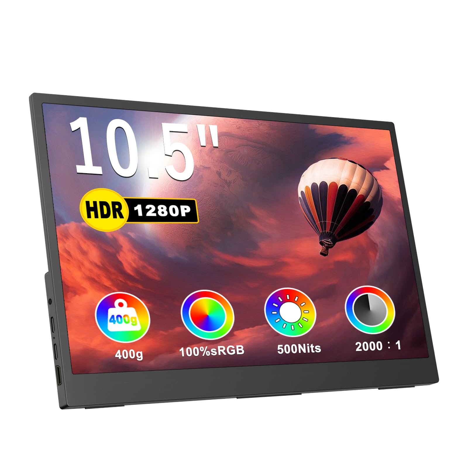 モバイルモニター 10.5インチ (1920*1280) 解像度 3:2画面比 薄型 軽量 ポータブルモニター 100%sRGB広色域 内蔵スピーカー VESA対応 Type-C/HDMI PS4/P