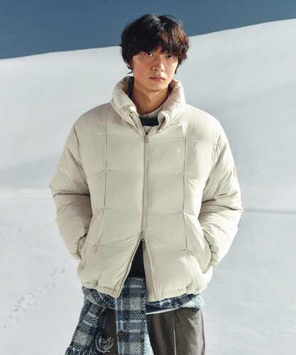 SATUR公式 RIIZEPICK! ダウン Orta Nylon 2 Way Collar Duck Down Padded Gray