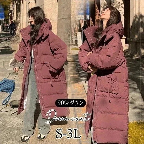 ダウンコート レディース ダウンジャケット 90％ダウン Aライン 帽子付き フード 母親 大きいサイズ レッド 厚手 冬服 防寒着 オーバーサイズダウン おしゃれ S M L きれいめ 着やせ 20