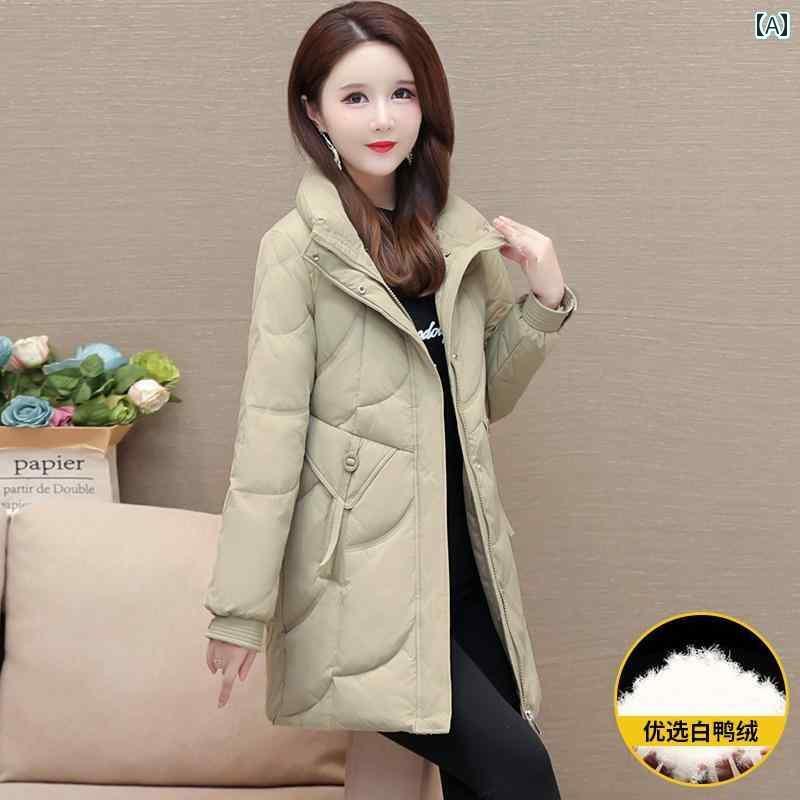 ジャケット ダウンジャケット レディース フレッシュ ミドル丈 ダウン 厚手 暖かい スタンドカラー ホワイトダックダウン