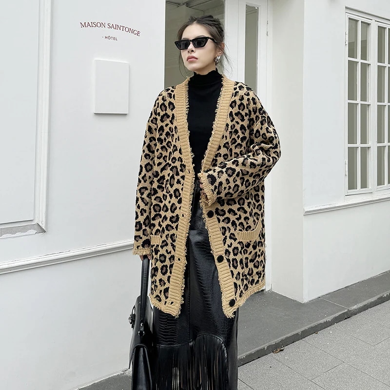 【J.Fashion】 202今週の割引は 25% オフです4秋冬新品 豹柄 ニットカーディガン ロングカーディガン ロングニット セーター レディース ニット メガ割