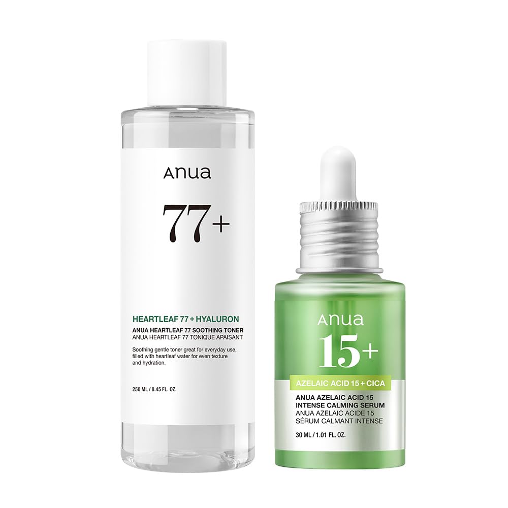 ANUA(アヌア)ドクダミ 77スージングトナー 250ml + アゼライン酸15インテンスカーミングセラム30ml 2STEPセット(化粧水＋美容液) 油水分バランス 皮脂 毛穴ケア cica az