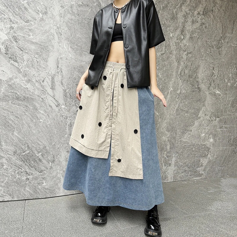 【J.Fashion】 202今週の割引は 25% オフです4秋新品 欧美風 ロングスカート デニムドッキング レトロ レディース スカート メガ割 6,522円