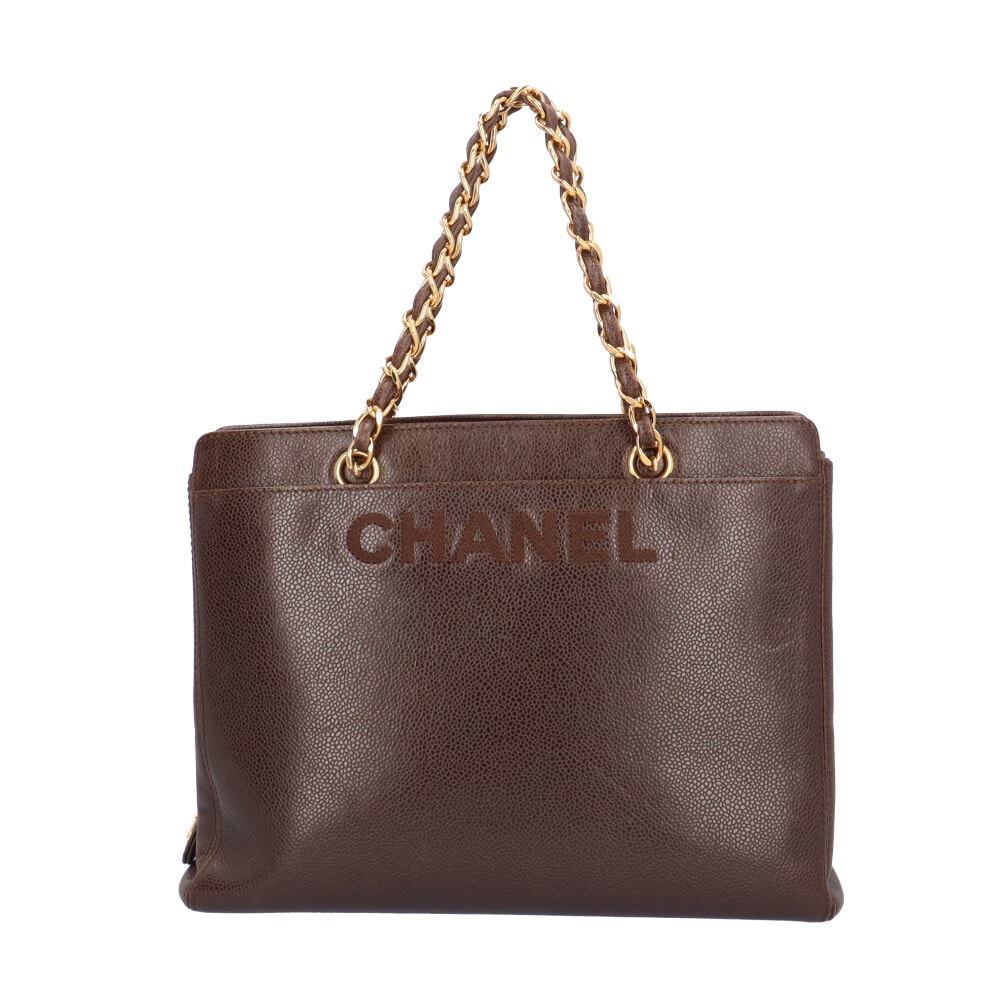 シャネル ロゴチェーントートバッグ トートバッグ キャビアスキン ブラウン CHANEL 中古