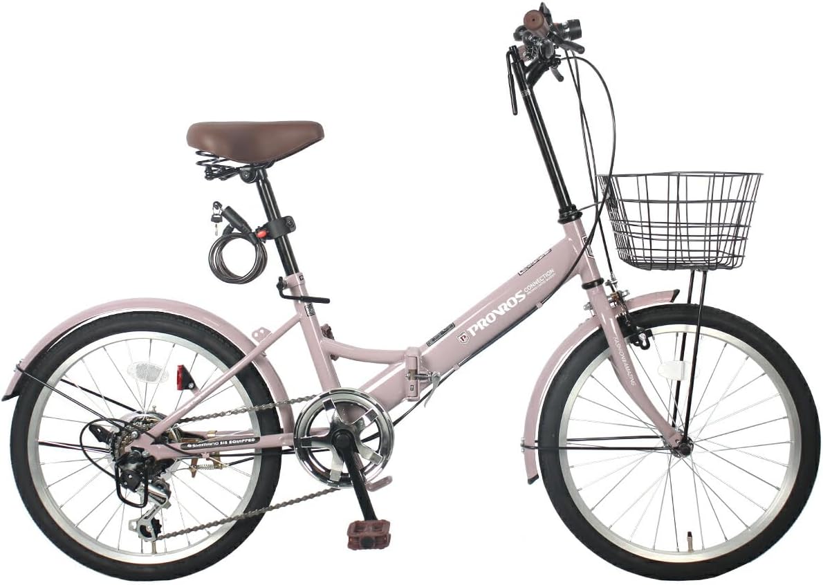 P-206 折りたたみ自転車 20インチ シマノ6段ギア カゴ /ワイヤー錠/ライト付き 通勤 通学 街乗り 折り畳み 自転車 【メーカー保証1年間】
