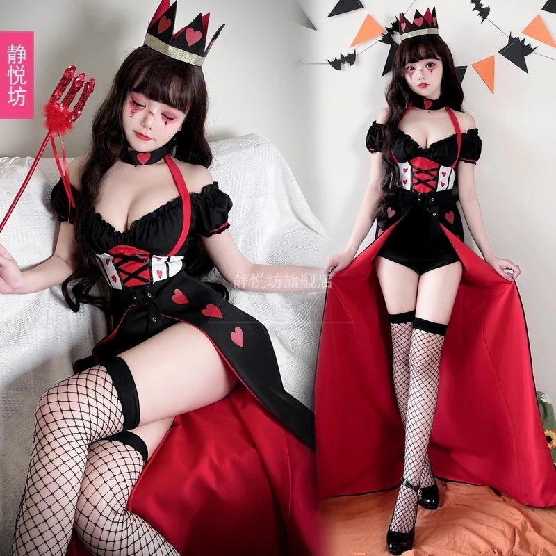 ハロウィンワンダーランドハートの女王ポーカークイーンコスチュームセクシーカジノマスカレードピエロコスチューム魔女コスチューム