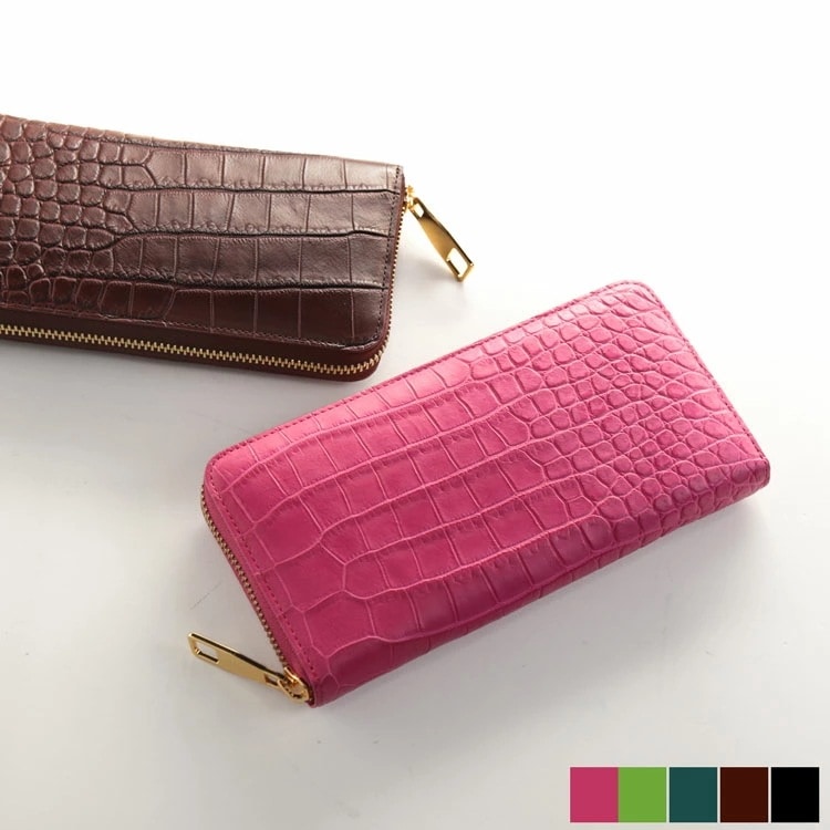 スモールクロコダイル長財布ラウンドファスナー一枚革マット加工ポロサス