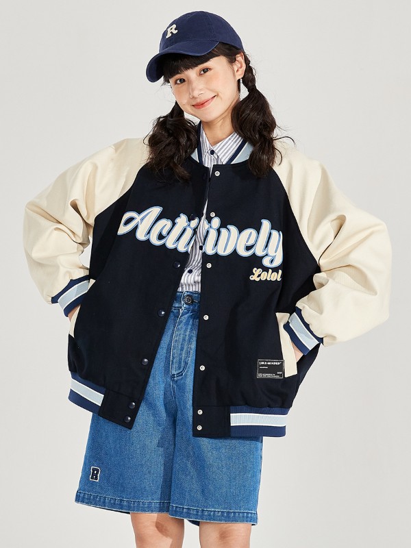 LOLOL アメリカンレトロ野球ユニフォーム レディース 2025年新作 ゆったりカジュアルジャケット コットンコート 冬