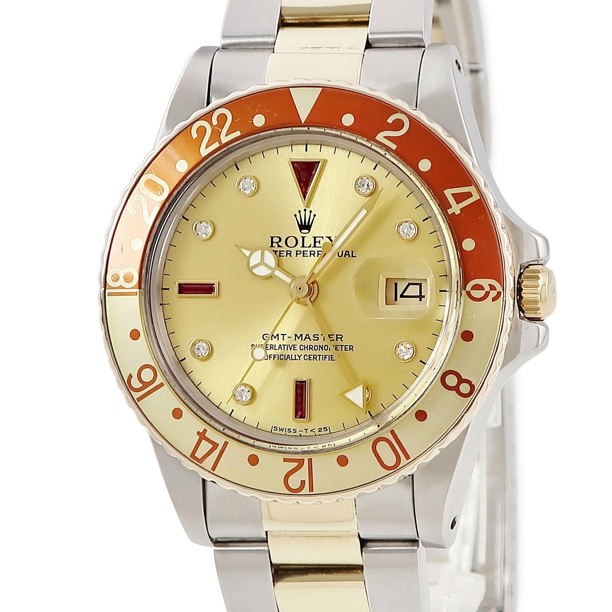 GMTマスター 16753RG 62番 自動巻き メンズ 62番 K18YG×SS 純正ダイヤ シャンパン ルートビア 70年代後期 希少 3年保証