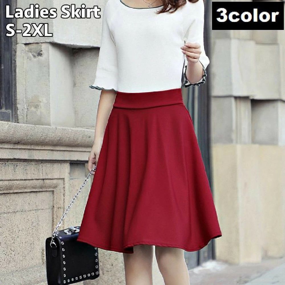 【送料無料】スカート フレアスカート 膝丈 レディース 女性 ボトムス ひざ丈 フレア ハイウエスト 大きいサイズあり 無地 単色 シンプル