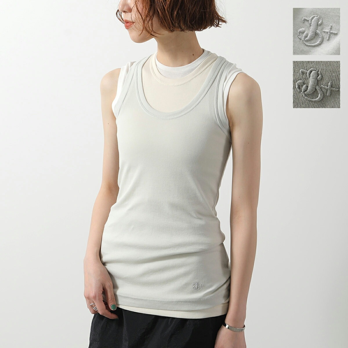 JIL SANDER+ ジルサンダー プラス レイヤード タンクトップ KNIT TANK TOP J40FV0106 JTN356 レディース 3枚組 ノースリーブ ロゴ 刺繍 カラー2色 【meg