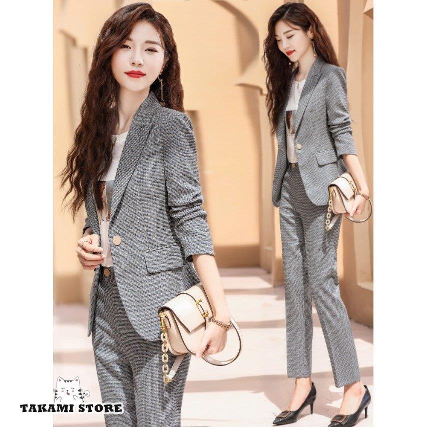 チェック パンツスーツ レディース おしゃれ セットアップ スーツ スリム ジャケット パンツ 大きいサイズ 3L 4L 5L 通勤服 オフィス きれいめ