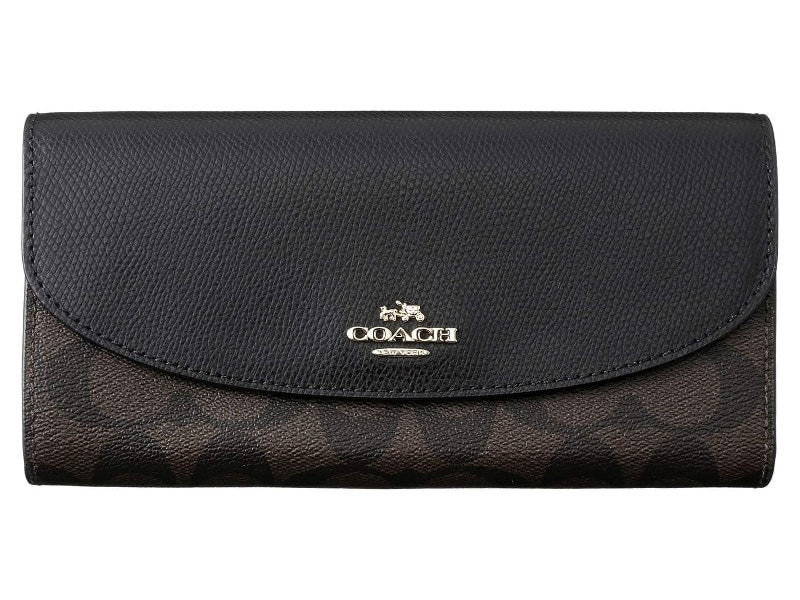 COACH F54022-IMAA8 コーチ スナップ式長財布 アウトレット シグネチャー スリム エンベロープ ウォレット メタルロゴ付 カーフレザー(型押)×PVC