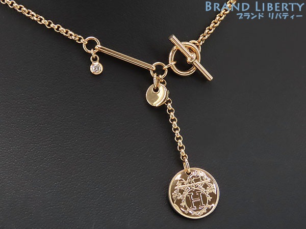 新古品エルメスエルメスエクスリブリスダイヤモンドネックレスペンダントピンクゴールドローズゴールド18KAU750