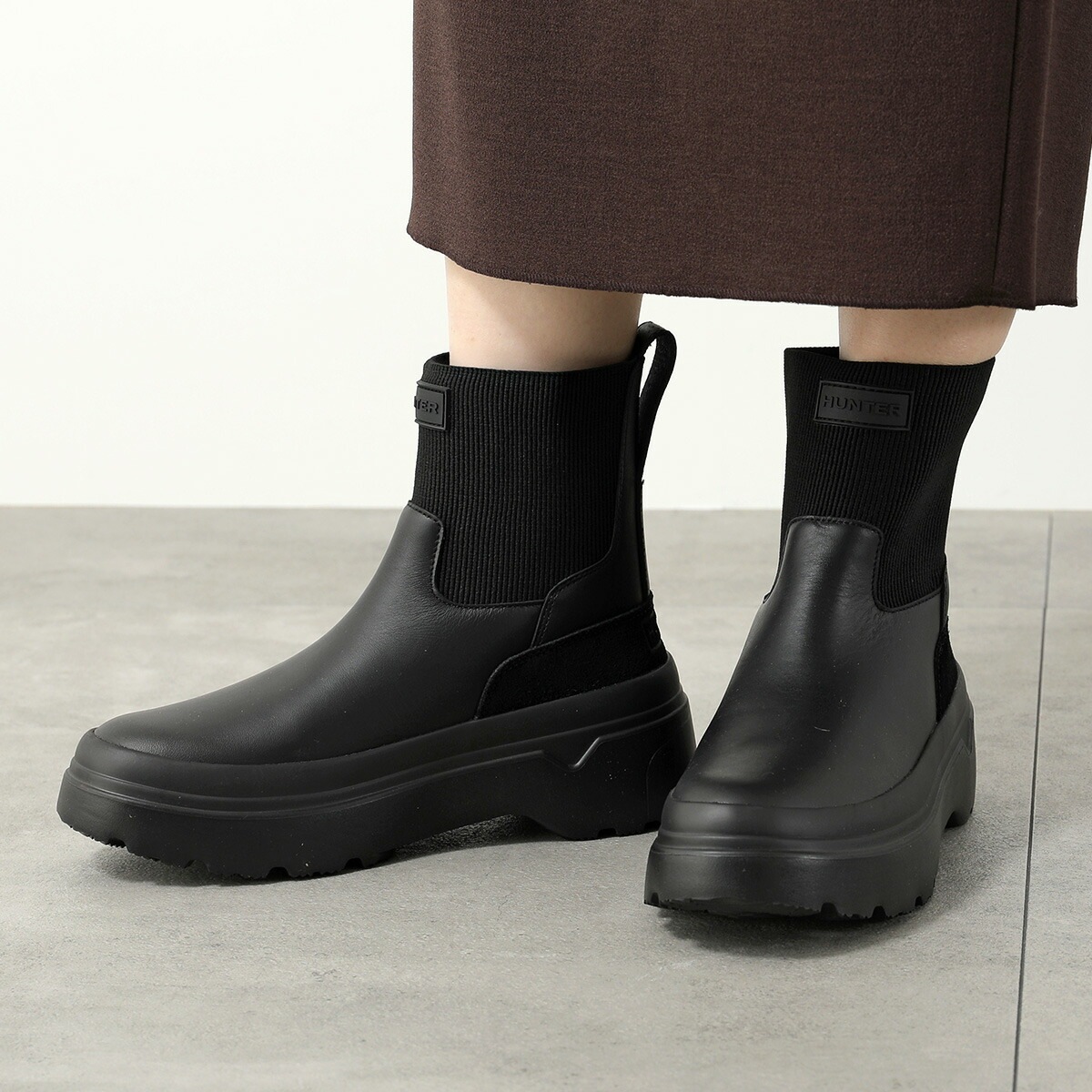HUNTER ハンター レインブーツ EXPLORER CHELSEA FLATFORM WFS1000LPY レディース ショートブーツ 軽量 撥水 シューズ 靴 BLK/BLACK