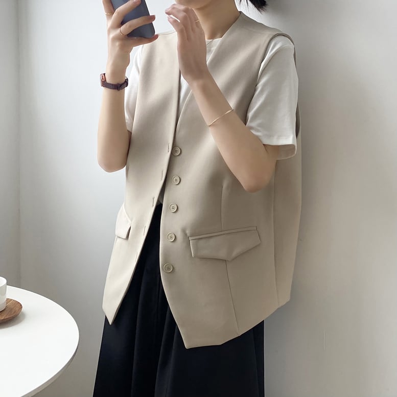 2color レディース シンプルデザインジレ チョッキ ベスト 着回し 前開き おしゃれ ジレ