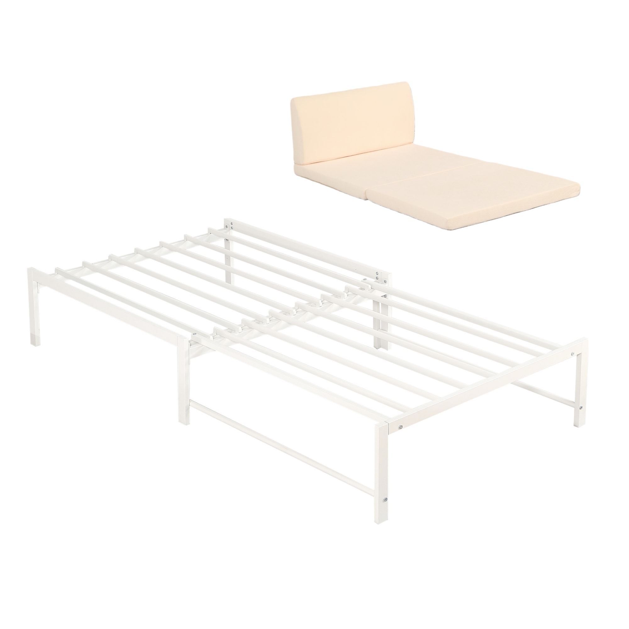 国内発送-送.料.無.料新品173【ベージュマット付き】ディベッド ソファベッド シングル パイプベッド 伸長式ベッド ベッドフレーム 伸縮 下収納 おしゃれ 2way アイアン 来客用 リビング