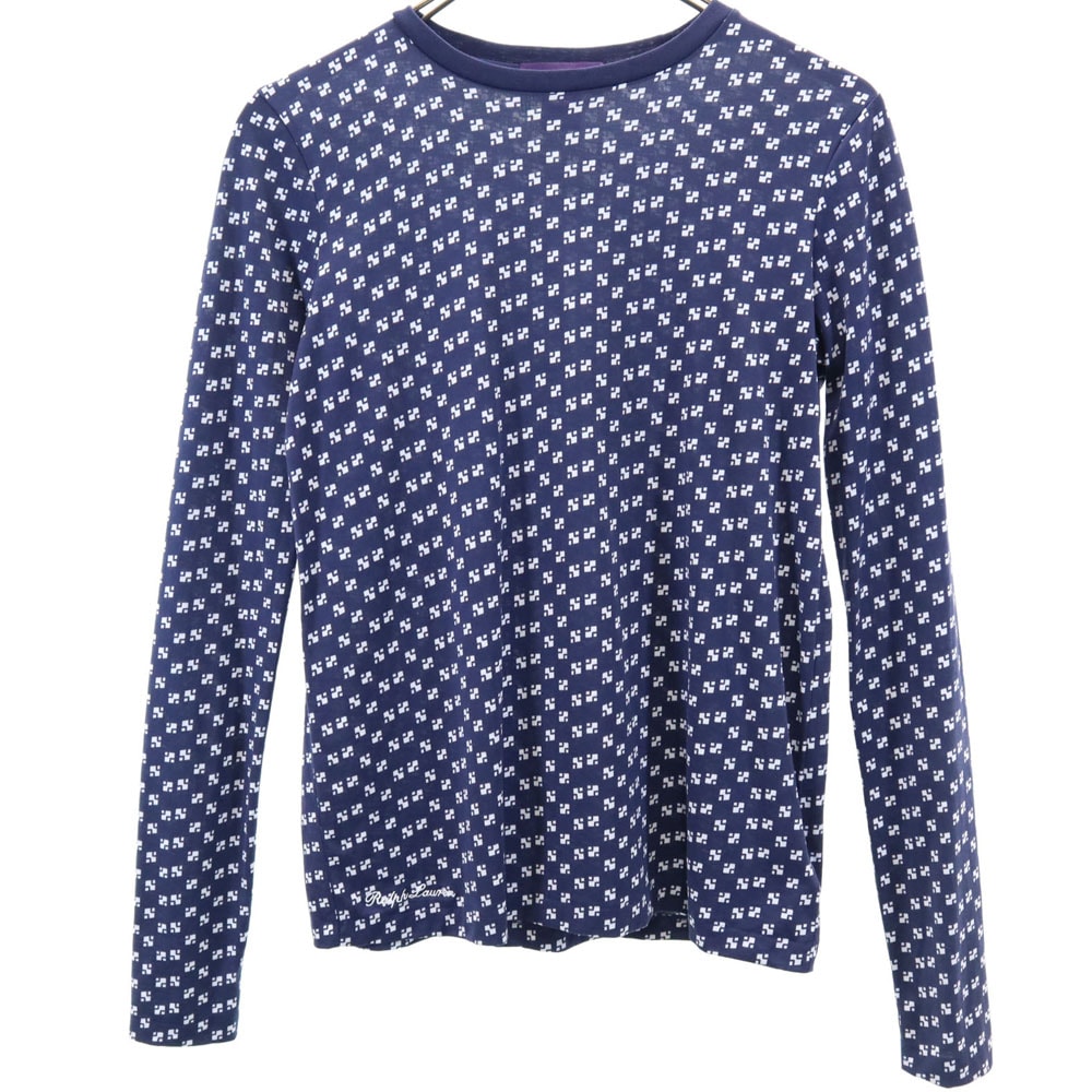 総柄 長袖 Tシャツ XS ネイビー×ホワイト ロンT レディース