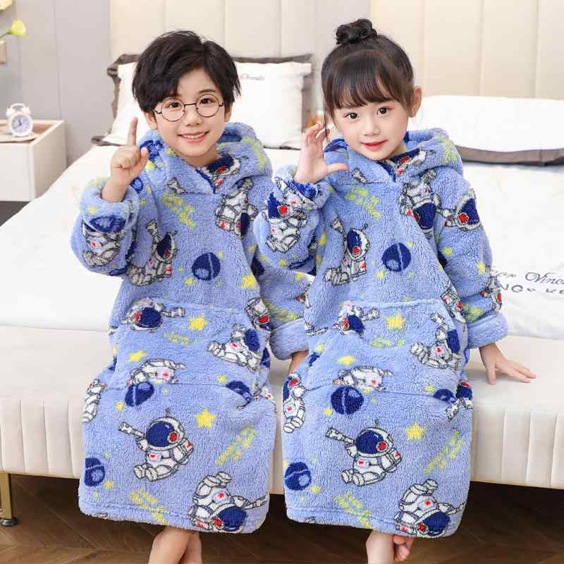 キッズ パジャマ ナイトウェア バスローブ ネグリジェ リラックス ウェア ルームウェア ガウン ロング フード 厚手 衣料品 親子 子供 冬