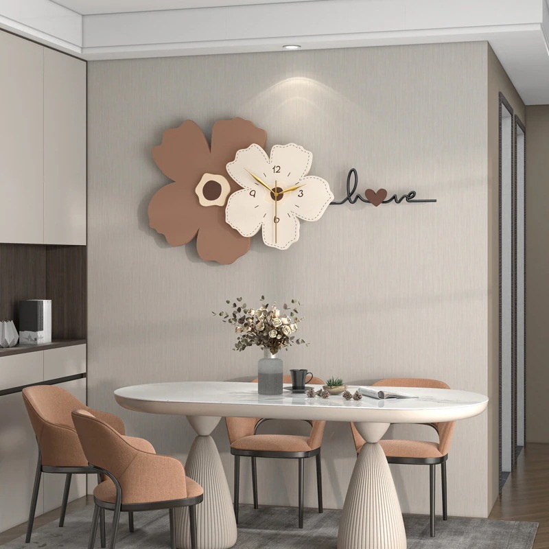 花 フラワー ホワイト ブラウン 女性向け クロック 掛け時計 見やすい文字盤 リビング おしゃれ インテリア 静か アナログ時計 電池式 静音設計 8,114円