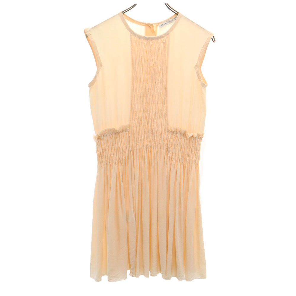 シルク100％ ノースリーブ ミニワンピース 36 ピンク レディース