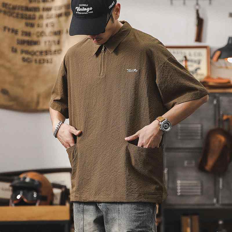 メンズ アメリカン ワークウェア ポケット ポロシャツ 半袖 夏 薄手 アウトドア 速乾 トップス 通気性 男性 アメカジ ブラック キャメル グレー