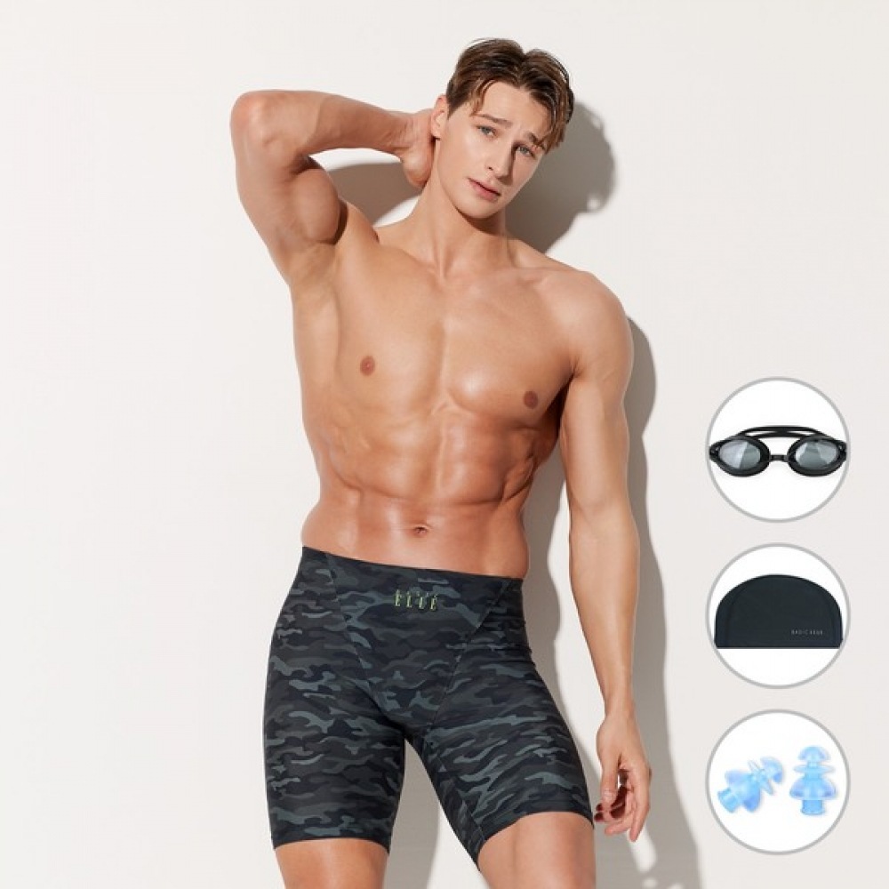 (ベーシックエル) ベーシックエルメンズブラック 5パートスクエアパターン室内水着 BEZ-Y403K