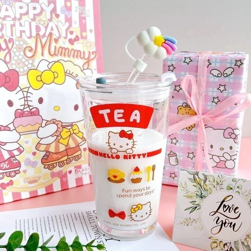 【1つ買うと10個もらえる】メガ割誕生日プレゼント少女心ハローキティガラスストロー水コップは女の子の親友にかわいいアイデアを贈る1227