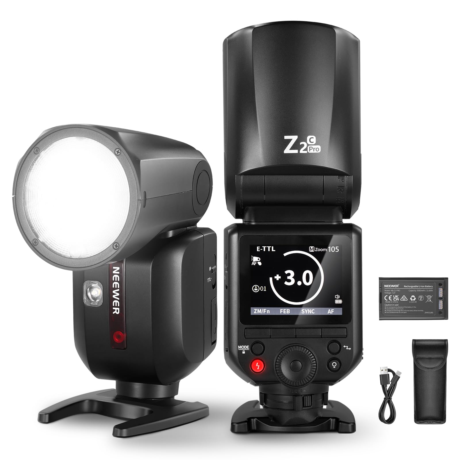 NEEWER Z2PRO-C 2.4G TTL ラウンドヘッドフラッシュストロボ スピードライト ワイヤレス コンパチブル Godox 76Ws アップグレードUI TTL/M 快速TCMスイッチ 1